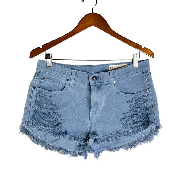 pistola Blue Fringe Cutoff Midrise Shorts Women’s Size 29 100% … - Picture 1 of 5